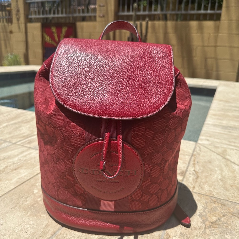 Coach Red Apple Signature Dempsey Patch Drawstring Backpack EXC